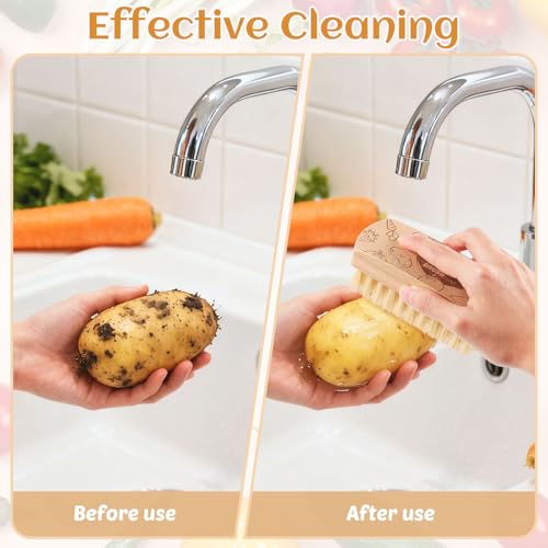 Vegetable and Fruit Cleaning Brush Scrubber Beechwood Handle Fruits Veggie Wash Brushes Potato Carrot Cucumber Mushrooms Washing Cleaner(Beige A, 1) - color: Beige a