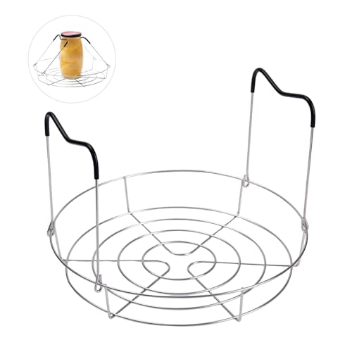 12in Stainless Steel Canning Rack, Heat Resistant Silicone Handles | Silver Stainless Steel Canning Rack for Regular Mouth and Wide Mouth jar, Holds 6 Quart or 7 Pint Jars in Pressure Canner Pot - color: Canning Rack