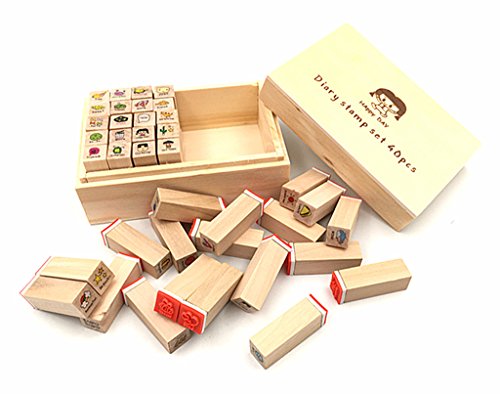 Diary Stamp Set,Wooden Rubber Signet for Children DIY Scrapbooking Planner Card Making(40pcs,Happy Day) - color: Happy Day(40pcs)