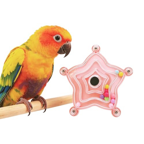 Spinning Bird-Toys Bird Cage Toys & Bird Perch Parrot-Parakeet Budgie Cockatiel Conure Macaw Chicken Parrot Enrichment Cage Accessories Small Animal Chewing Toy (Pink Star) - color: Pink Star