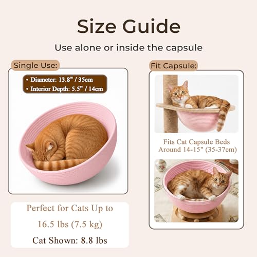 Cotton Rope Cat Bed Mat for Space Capsule, 11.8" Breathable Round Nest Liner, All-Season Warm & Cooling Pet Pad, Washable Scratch-Resistant Bedding for Cat Tree & Clear Bowl (Pink) - color: Pink, size: Medium
