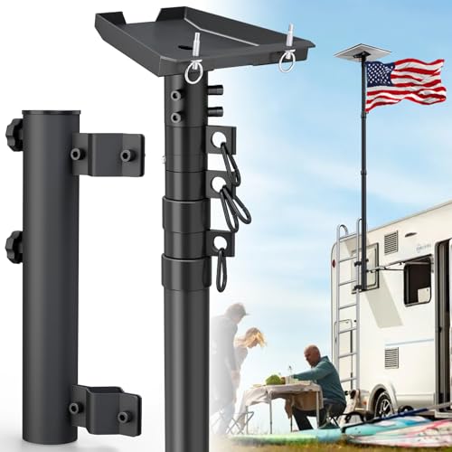 RV Flag Pole Kit 10 FT Telescoping, Starlink Gen 3 Standard Mount | Adjustable Heavy Duty Aluminum Flagpole, 2-In-1 RV Ladder Holder Kit, Supports Two Flag and Starlink Gen 3 Standard, Portable - size: Mount+telescoping flag pole+Starlink