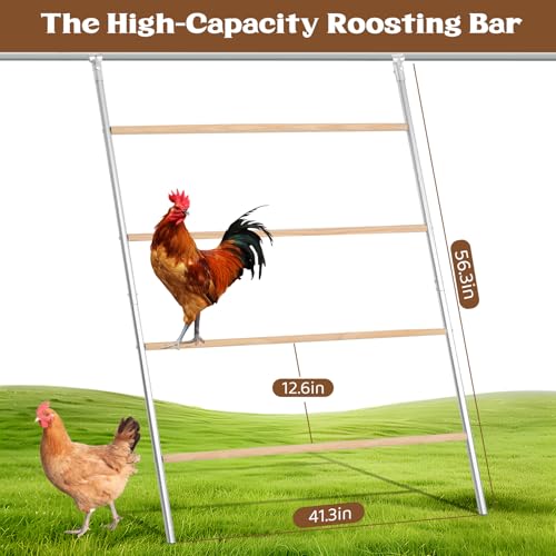 Large Chicken Roosting Bars, 55 Inch Chicken Perch for Coop with Metal Frame, Sturdy Roosting Ladder for Hens, Chicken Coop Accessories and Toys for Backyard Poultry, Easy to Clean - size: 55" L x 40" W