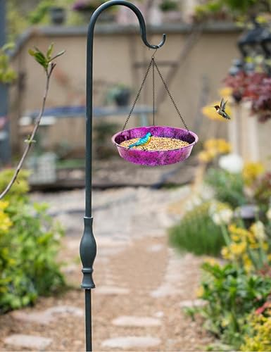 Hanging Bird Bath for Outside, 11.5” Metallic Purple & Blue Metal Birdbath Bowl & Feeder with Black Chain Outdoor Garden Yard Decor - color: Metallic Purple & Blue