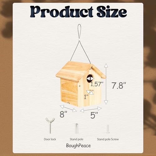 Wooden Bird Houses for Outside Hanging Birdhouses Nest Bluebird House for Cardinals Finch Wren Swallow for Garden Viewing 3 - size: 8inch × 7.8inch × 5inch