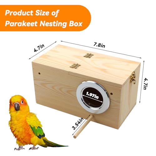 PINVNBY Acrylic Parakeet Nesting Box,Transparent Bird Breeding Box with Detachable Wooden Board Visual Cockatiel House for Budgie Lovebird Conure Parrot (S) - size: Small