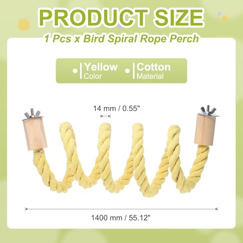 Bird Rope Perch Swing, Stand Rope Perch Standing Pole Accessory Climbing Swing Paw Grinding 55 Inch, (Yellow) Intended for Parrot/Parakeet/Budgies/Cockatiels/Lovebirds - color: Yellow, size: 55 Inch