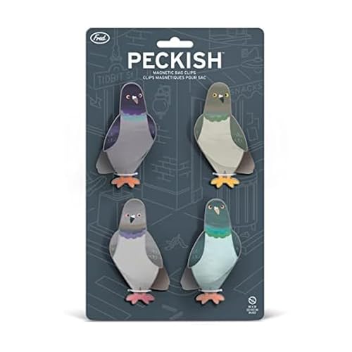 Genuine Fred PECKISH, Pigeon Magnetic Bag Clips, Set of 4, Chip Clips, Bag Clips for Food, or for use on the fridge - style: PECKISH