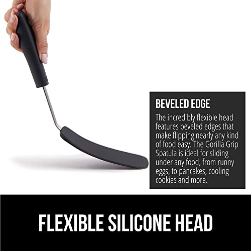 GORILLA GRIP BPA-Free Silicone Spatula for Non Stick Frying Pan, Heat Resistant Flexible Head, Patented Soft Comfortable Handle, Non-Scratch Kitchen Turner, Flip Burgers, Pancakes, 11.6 in, Black - color: Black