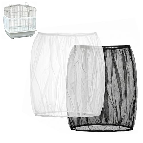 Birdcage Cover Seed Catcher - Blocks Over 90% Splashes & Mess | Set of 2 breathable mesh nets (14.56"H, 86.6"-94"girth). Use on indoor parrot setups to stop escaping and trap molting dander