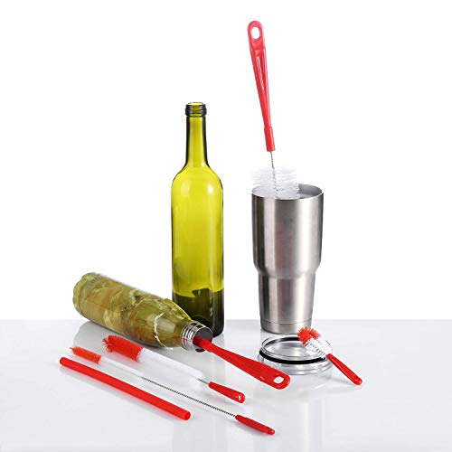 ALINK 8-Pack Red Bottle Brush Cleaner Set - Long Cleaning Brush for Narrow Neck Wine/Beer Bottles, Thermos, Hummingbird Feeder, Spout, Lids and Straws - color: Red