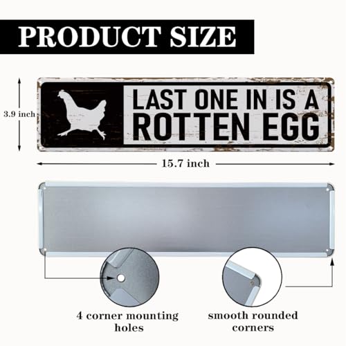 Rustic Farmhouse Style Chicken Coop Sign, Metal Outdoor Chicken House Signs, Last one in is a Rotten Egg, Retro Metal Tin Sign, Farmhouse Decor, Backyard Hen House Gift 15.8x4 Inch - color: Farmhouse 01