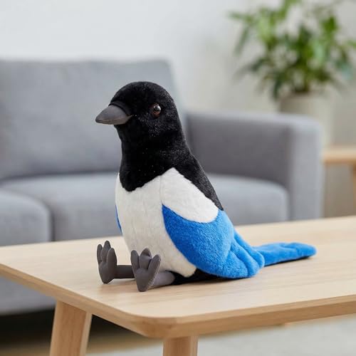 Magpie Plush Toy - Realistic 12inch Black Magpie Bird Stuffed Animal, Cute Little Bird Raven Plush as Gift for Your Friends - style: Magpie Bird