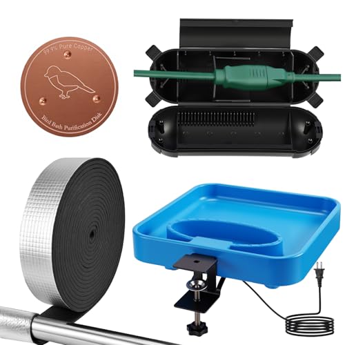 4 Pcs Heated Bird Bath Deck Railing Mount, 75W Winter,2-in-1 | Detachable Copper Disk, Insulation Tape, Cord Cover Included, Dual Birdbath Feeder for Garden Yard Patio, Prevents Freezing - style: 2-in-1