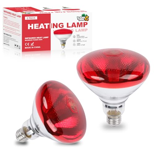 LUCKY HERP Infrared Heat Lamp for Chickens, 250 Watt Red Heat Lamp Bulb, 2 Pack Heat Light Bulb, Brooder Heat Lamp for Chicks Coop, Reptiles, Amphibian, Pet, Food Service - style: 250W Heat Lamp 2 PACK