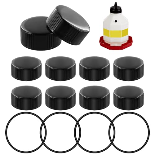 Plastic Poultry Waterer Replacement Parts Kit | 10 Caps & 4 O-Rings, Compatible with Miller, Little Giant PPF & Farm-Tuff 3/5/7 Gallon Poultry Founts (Black) - color: Black