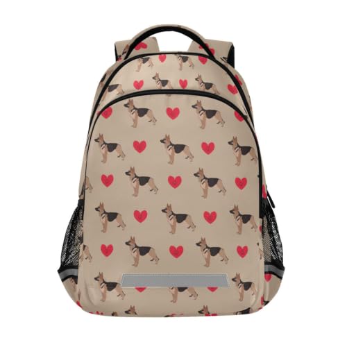 Kids German Shepherd Backpack for Boys Girls School Bags | Elementary Middle, Travel Daypack Lightweight Waterproof with Reflective Strip - color: German Shepherd Dog Heart