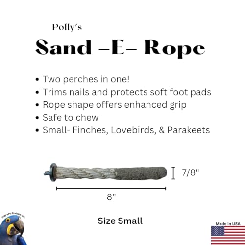 Polly's Sand-E-Rope Safety Bird Perch Toy-Trims Nails & Beak-Promotes Healthy Feet-Safe Non-Toxic-Bird Supplies for Bird Cages (Silver, Small) - color: Silver, size: Small