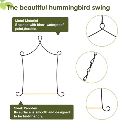 Metal Frame Hummingbird Swings and Perches with Wooden Dowel Black Bird Swing Outdoor Bird Perch Humming Bird Swing (4PK) - style: 4PK