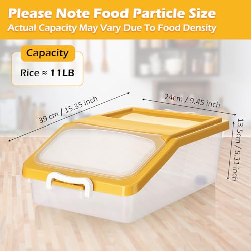 3 Pcs Rice Storage Container 11 lb Airtight Flour Container with Wheels Measuring Cup Clear Pet Food Dog Cat Birds Food Bin Grain Cereal Organizer Box for Dry Baking Supplies(Yellow) - color: Yellow