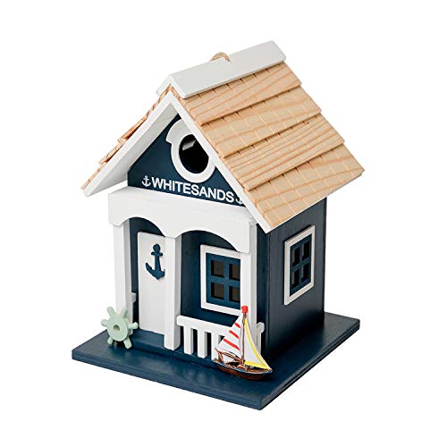 MEWANG Hanging Wooden Bird House for Outdoor, Perfect for Wild Birds - Eye-Catching Green Beach Condo, 9.1 Inches Tall - color: green