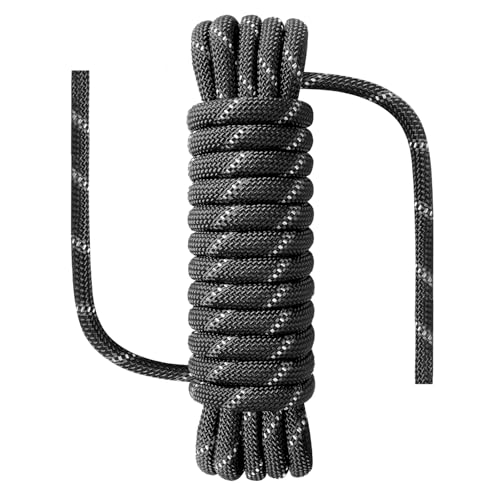 Climbing Rope, Waterproof Anti-Freezing Static Rope, Reflective, Floating, for Climbing, Arborist, Rappelling, Swing, Boating, Marine, Rafting and Caving - color: Black, size: 16 feet x 1/2 inch