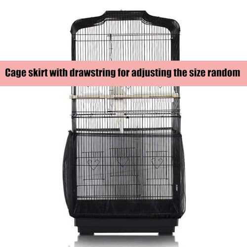 Bird Cage Seed Catcher, Large Bird Cage Cover, 75-118'' Universal Adjustable Birdcage Cover Skirt Soft Airy Nylon Mesh Net for Parakeet Macaw African Round Square Cage, Black - color: Black