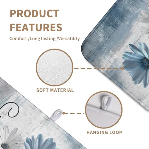 Dish Drying Mat for Kitchen Counter 18x24 Inch Blue Grey Daisy Drying Pads Rustic Vintage Floral Dish Dry Mat Microfiber Absorbent Farmhouse Dish Drainer Mat Flowers Dish Drainer Rack Mat - color: Blue Grey Daisy, size: 18" x 24"