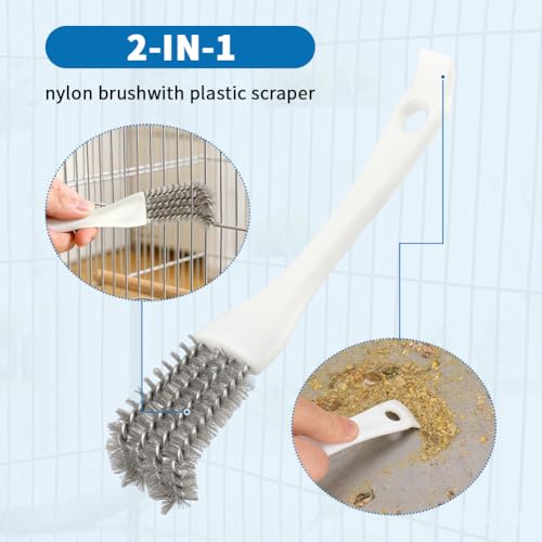 Bird Cage Cleaning Brush Kit, Bird Poop Remover Cleaning Tools Accessories for Small,Medium,Large,Tall, 4-Piece Multi Function Bird Perch Set, Includes Perch Brush, Mesh Brush and 3-in-1 Wire Brush