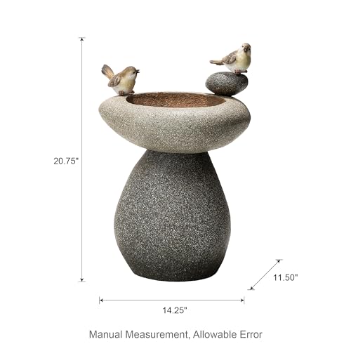 Glitzhome 20.75" H Water Fountain with LED Light and Pump, Zen Style Faux Stone Texture Birdbath Outdoor Fountains with Birds Decor, Floor Fountain for Porch Deck Patio Backyard - color: Faux Stone