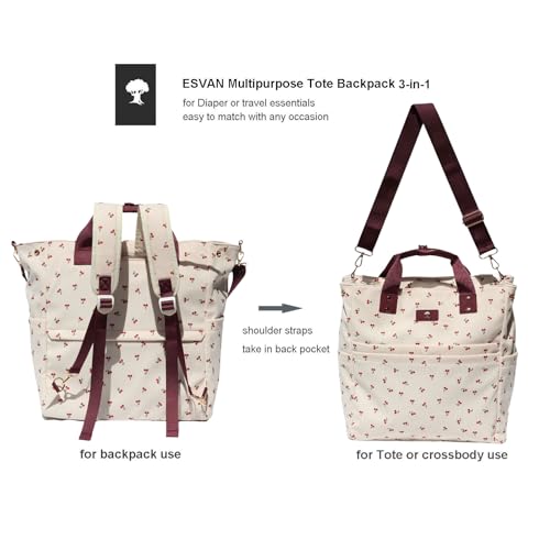Diaper Tote Bag Totepack Backpack Crossbody Bag 3 in 1 for Women Laptop Backpack Multifunctional with Insulated Pockets - color: Corduroy Hawthorn
