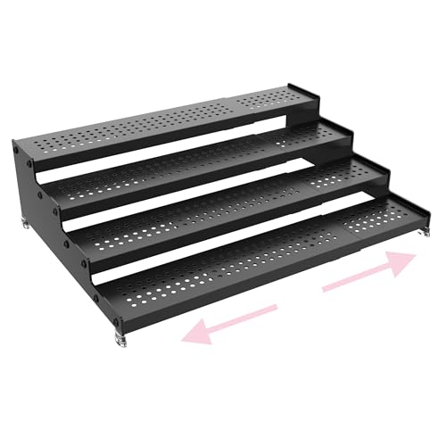 4-Tier Expandable Step Display Shelf,Stable Non-Slip Storage Rack(1PACK/Black/with Hole - color: Black