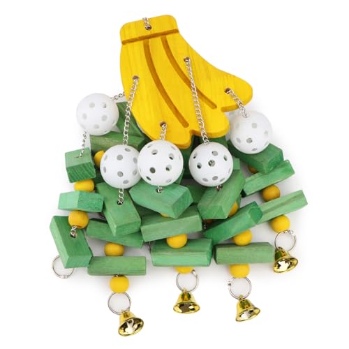 Hypeety Large Parrot Hanging Swing Toy Bells Chew Toy Colorful Hanging Wood Block Parrot Macaw African Greys Cockatiels Budgies Conure Banana Shape Natural Birds Cage Hanging Toy - color: Banana