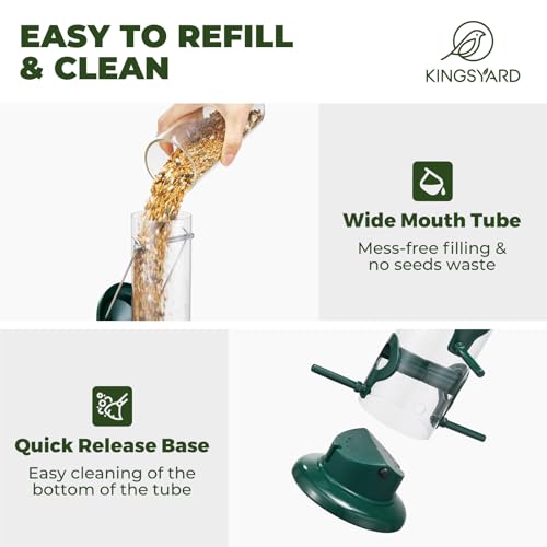 Kingsyard Metal Tube Bird Feeders for Outdoors Hanging | 6-Port with 360° Feeding, No-Spill Design, 2 lb Seed Capacity, Attracts Finches & Songbirds, Garden & Backyard Decor, Green - color: Green