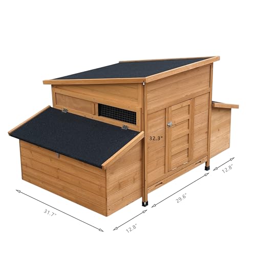 Chicken Coop – Waterproof Asphalt Roof, Safe Natural Fir Wood, Airy and Easy to Clean, 6 Nest Boxes, Extension Design for 4-6 Chickens