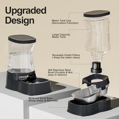 Gardner Pet Automatic Dog Water Dispenser Gravity Stainless Steel Water Waterer Feeder, 100% BPA-Free Large Capacity Water Feeding Bowls for Medium & Large-Sized Dogs Cats Other Pets -(1 Gallon) - color: Dark Grey, size: Single (1 Gallon)