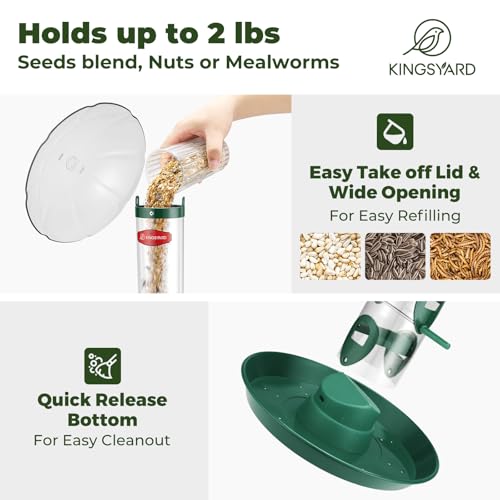 Kingsyard 6-Port Tube Bird Feeder for Outdoors Hanging | 9.5" Rustproof Metal Removable Tray, 11.5" Weatherproof Dome, 3 lb Seed Capacity, Garden & Backyard Birding Gift, Green - color: Green