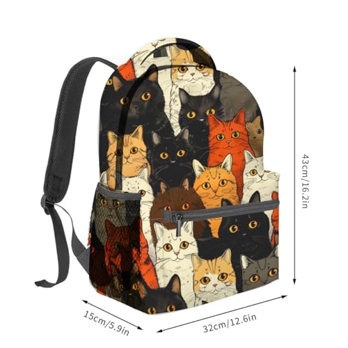 Colorful Cat Backpack, Cute Kitten Faces Polyester Dark Backpacks,Lightweight Double Shoulder Back Pack for Kids Teens,Cartoon Bookbag,School Bag Gifts,Casual Travel Daypack Book Packs - color: Cat