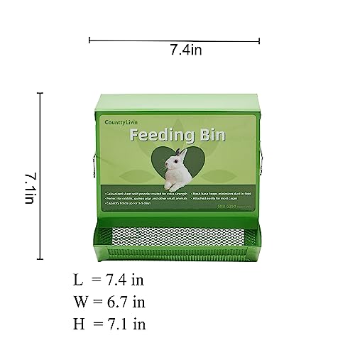 Metal Small Animal Feeder with Lid, Heavy Duty, Large Capacity Food Dispenser, Great for Rabbits, Guinea Pigs, Chinchillas and Other Small Animals (7.4 inch, Green) - color: Green, size: 7.4 inch