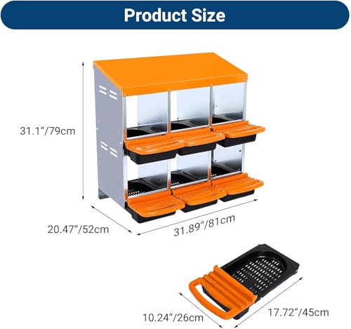 Chicken Nesting Box,Chicken Egg Laying Box with 6 Compartments, Roll Away Eggs Laying Boxes, Nesting Boxes, Indoor & Outdoor Use,Easy Egg Collection, Easy Cleaning - color: Orange, size: 6 holes