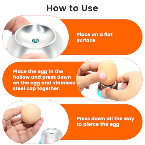 Egg Piercer for Boiling & Baking, Stainless Steel Egg Puncher with Spring-Loaded Needle & Non-Slip Base, Prevents Cracking for Perfect Hard/Soft Boiled Eggs, Eggshell Peeler Tool (Blue) - color: Blue