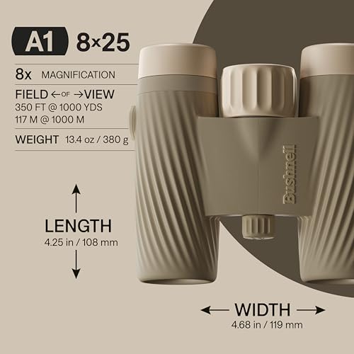 Bushnell A1 8x25 Binoculars Trench Coat Tan | Waterproof, Fogproof, 8X Magnification, Fully Multi-Coated Lenses & Rubber Armor - color: Trench Coat Tan, size: 8x25