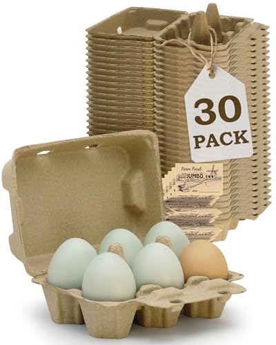 Duck Egg Cartons 30 Pack - Holds 6 Eggs Each, Thick Recycled Pulp with Pillar Support, Stackable Containers with Stickers, Kraft Brown-Large - color: Kraft Brown-Large, size: 30 PCS