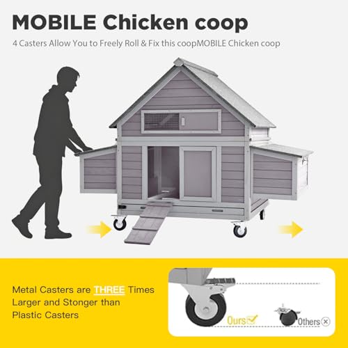 Aivituvin Chicken Coop with Wheels Large Poultry House with Two Nesting Boxes Outdoor Wooden Hen cage - size: 67.0"L x 39.8"W x 49.5"H