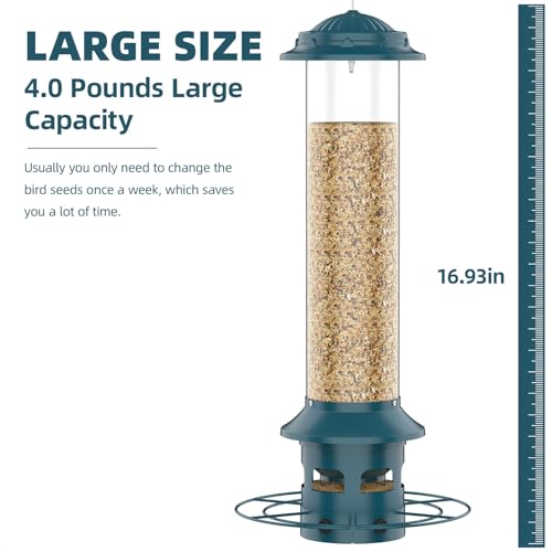 Metal Squirrel Proof Bird Feeders for Outdoors Hanging 4.0 LB Large Capacity,Easily Beat Squirrels,Easy to Clean and Fill,Waterproof,Attracting Finch,Cardinal,Chickadee and More - size: 4.0 lb