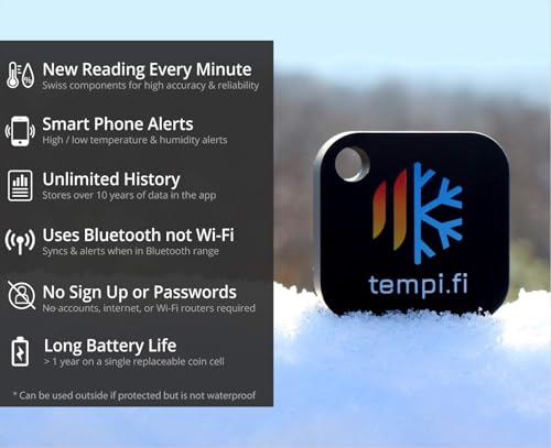 Wireless Temperature and Humidity Sensor - Developed in The USA - 24/7 Data Logger with Alarm – Bluetooth Smart Thermometer and Hygrometer - Bluetooth Only - Not WiFi