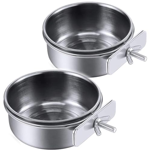 PINVNBY Parrot Feeding Cups Birds Food Dish Stainless Steel Parrot Feeders Water Cage Bowls with Clamp Holder for Cockatiel Conure Parakeet Macaw Small Animal (2PCS, Size: M)