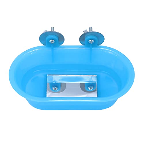 Wontee Bird Bath Parrot Bathing Tub Bird Mirror with Perch Toys for Budgies Parakeets Cockatiels Lovebirds Finches Canaries (Blue (A)) - color: Blue (A)