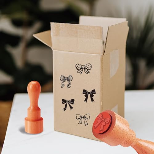 AHANDMAKER 5 Styles Bow Patterns Wooden Rubber Stamp Small Mini Stamp Ribbon Bow Rubber Stamp for DIY Making Scrapbooking Card Stamping Pottery Clay Crafting - style: Bowknot