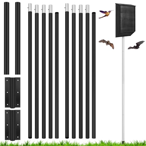 Yaocom 2 Pack 15FT Telescoping Bat House Poles Aluminum Adjustable Purple Martin House Pole with Ground Socket Heavy Duty 5-Section Pole Kit Bird Feeder Accessories for Outdoor Wildlife Nest